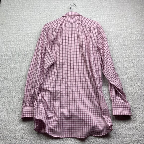 Thomas Pink Dress Shirt Mens 17-35 Pink Plaid Checks Classic Fit Traveller - Picture 10 of 12